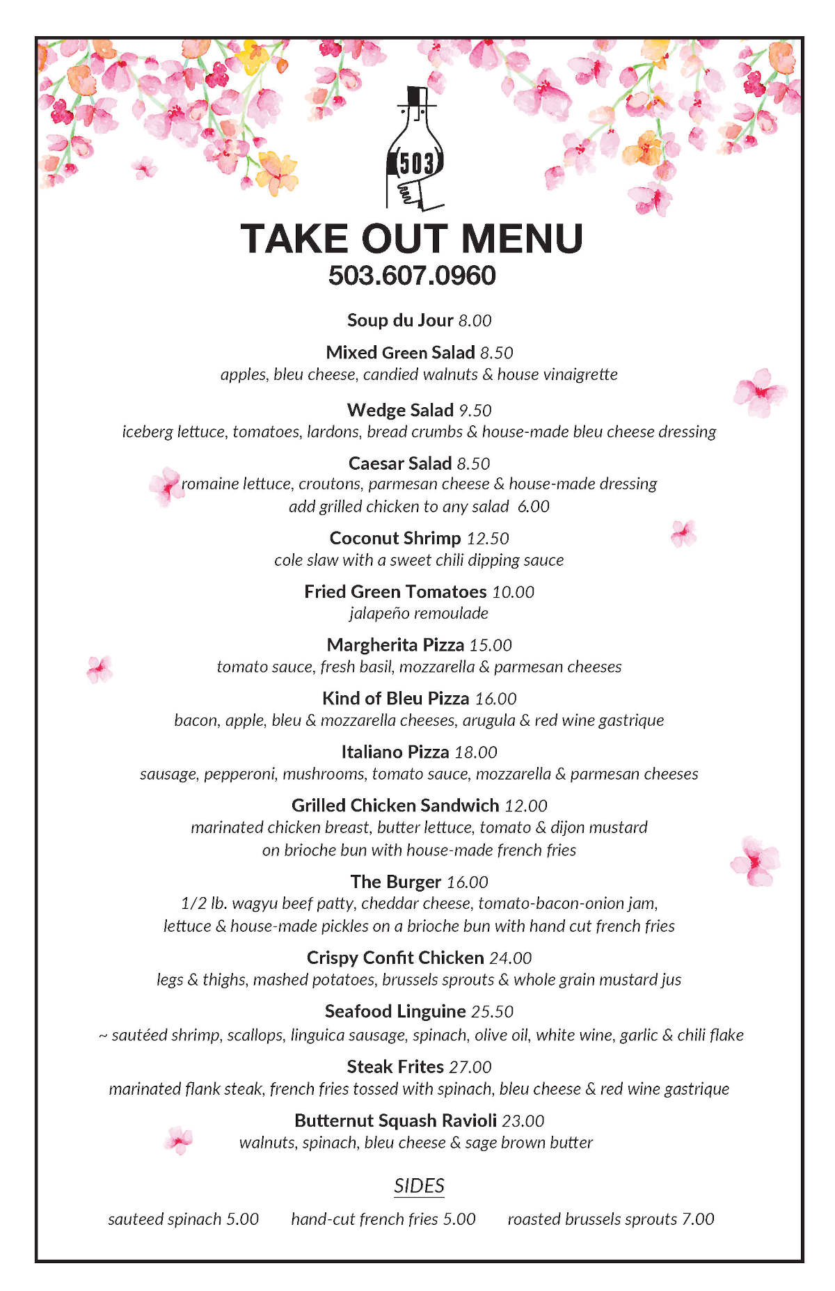 Take out menu